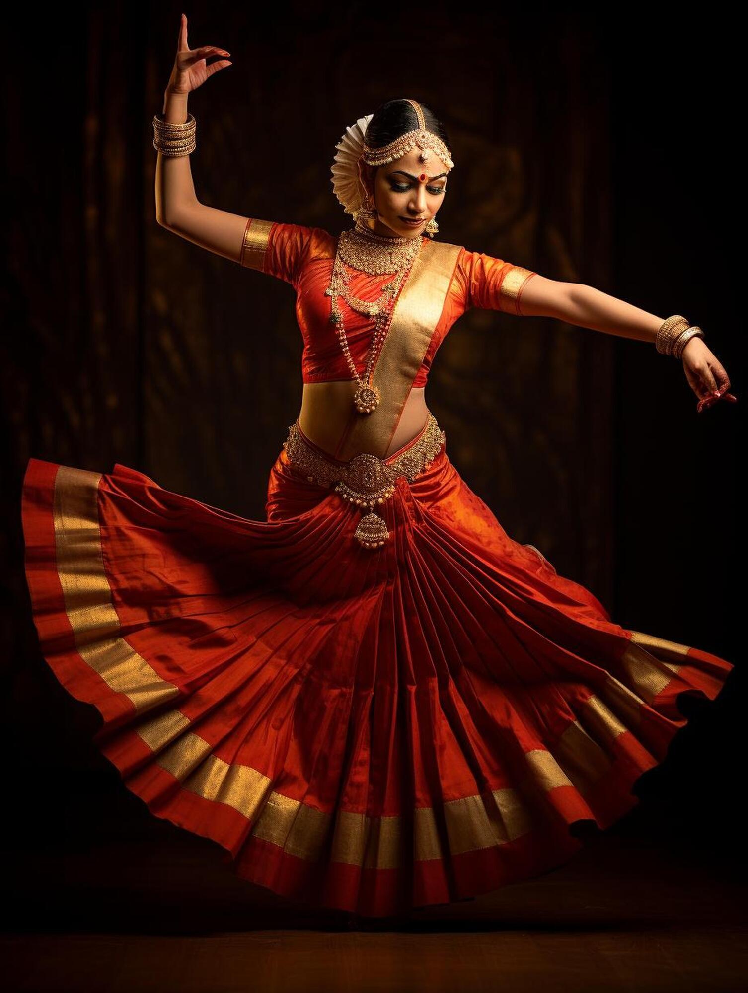 woman red dress with gold band around her waist